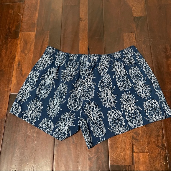 Lauren James Navy Pineapple Print Shorts Pockets Drawstring Size Large Nylon - Picture 7 of 7